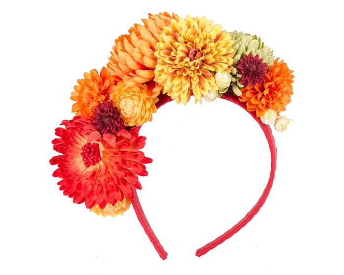 Fascinators Online - Multi-tone orange flower arrangement on the headband