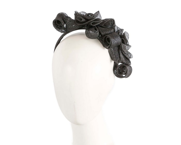 Black curly racing fascinator by Max Alexander