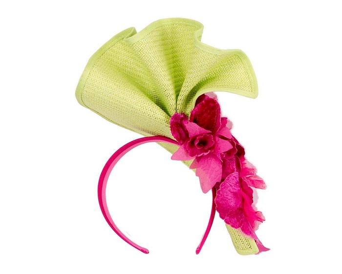 Bespoke large lime and fuchsia flower fascinator by Fillies Collection - Image 5
