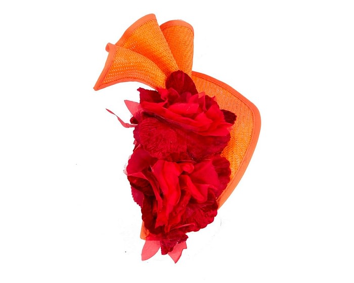 Bespoke large orange and red flower fascinator by Fillies Collection - Image 3