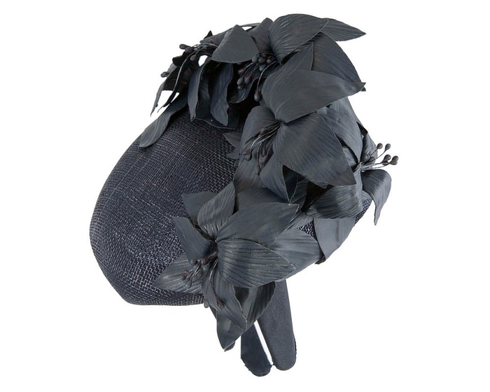 Fascinators Online - Navy leather flower pillbox fascinator by Fillies Collection