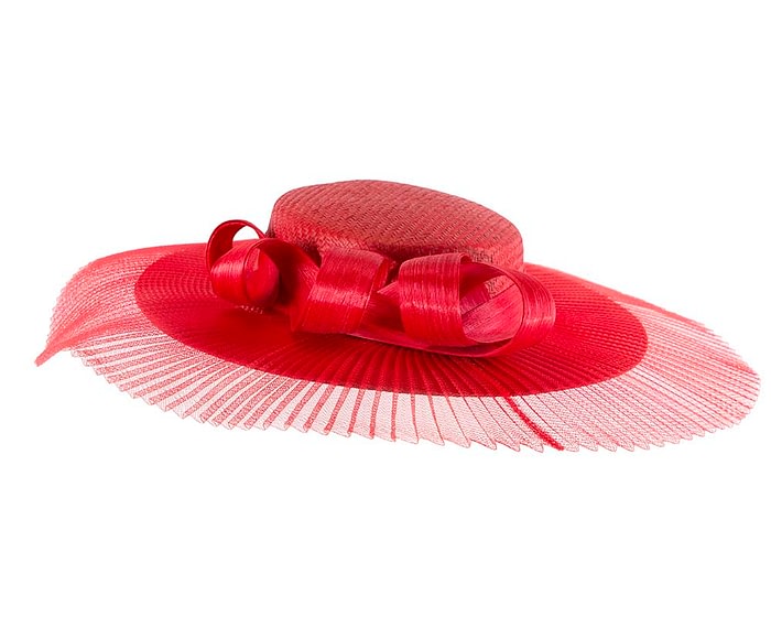 Fascinators Online - Red wide brim boater hat by Fillies Collection