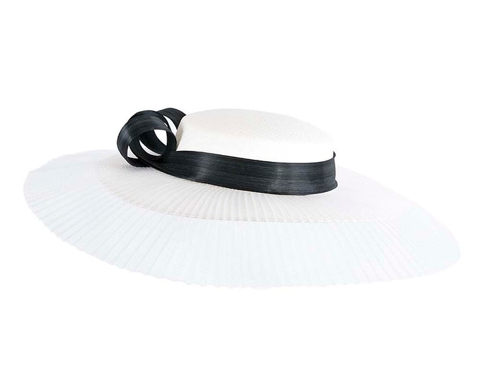 White & black wide brim boater hat by Fillies Collection - Image 6