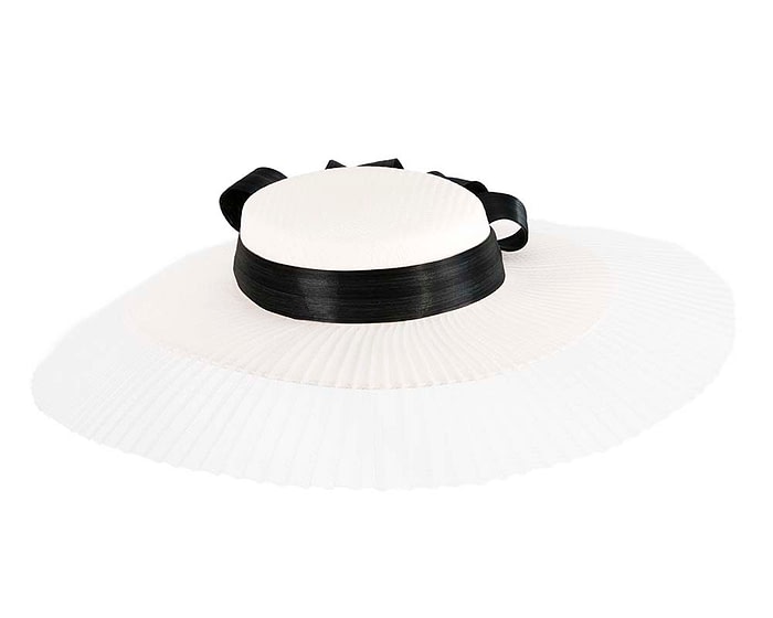 White & black wide brim boater hat by Fillies Collection - Image 4