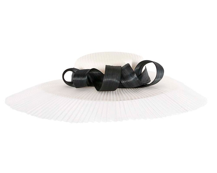 White & black wide brim boater hat by Fillies Collection - Image 3