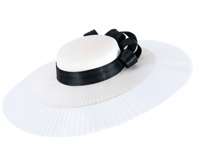 White & black wide brim boater hat by Fillies Collection - Image 2