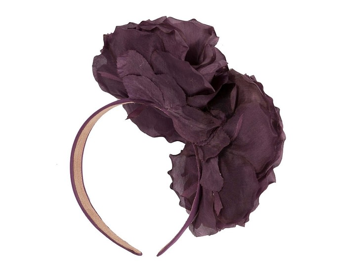 Eggplant purple flower headband fascinator - Image 4