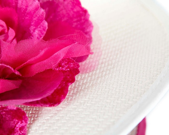 Bespoke large white and fuchsia flower fascinator by Fillies Collection - Image 5
