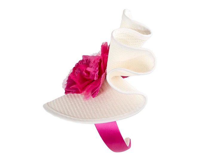 Bespoke large white and fuchsia flower fascinator by Fillies Collection - Image 3