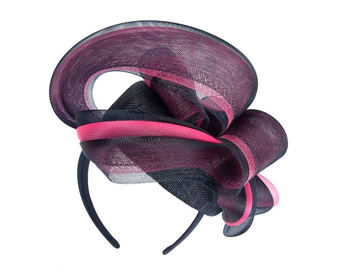 Large dark navy & fuchsia fascinator by Fillies Collection - Image 6