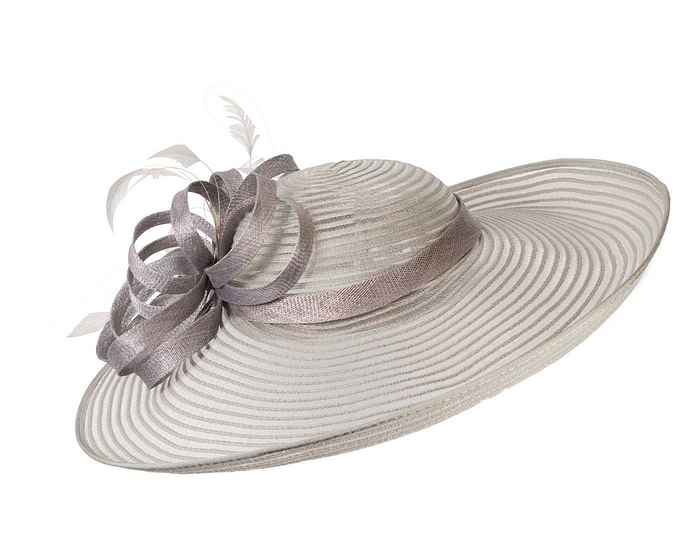 Fascinators Online - Wide brim silver fashion hat