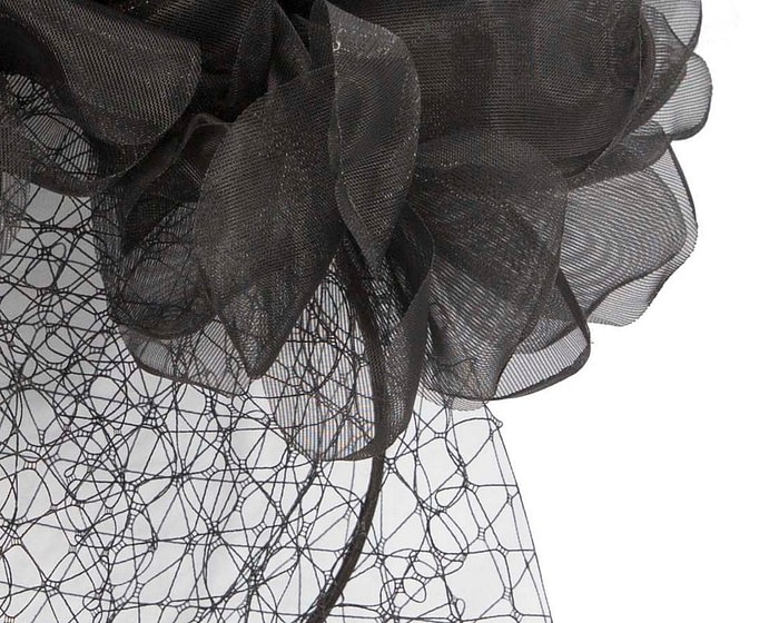 Black flower fascinator face veil - Image 3