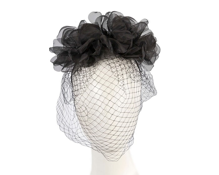 Black flower fascinator face veil