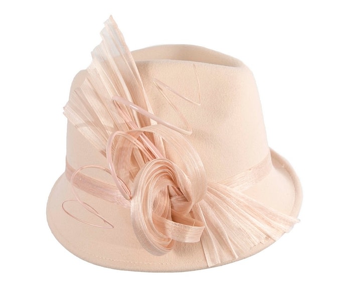 Fascinators Online - Bespoke beige felt fedora by Fillies Collection