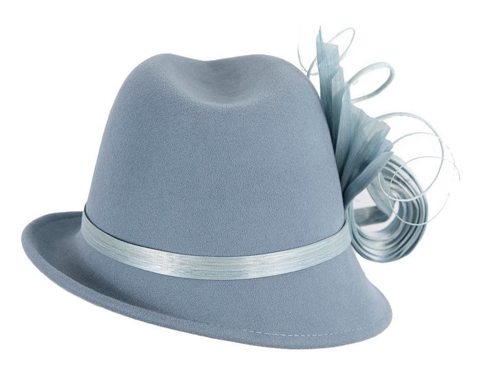 Fascinators Online - Bespoke light blue felt fedora by Fillies Collection