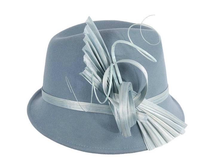 Bespoke light blue felt fedora by Fillies Collection - Image 4