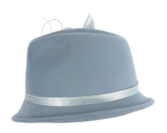 Bespoke light blue felt fedora by Fillies Collection - Image 3
