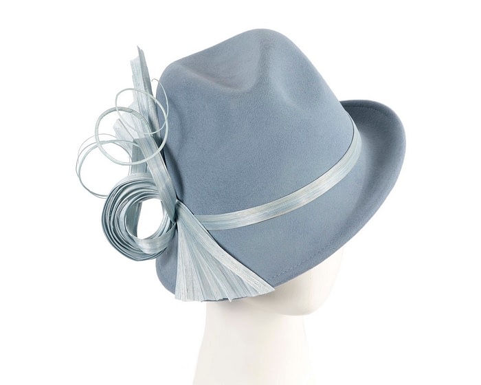 Bespoke light blue felt fedora by Fillies Collection