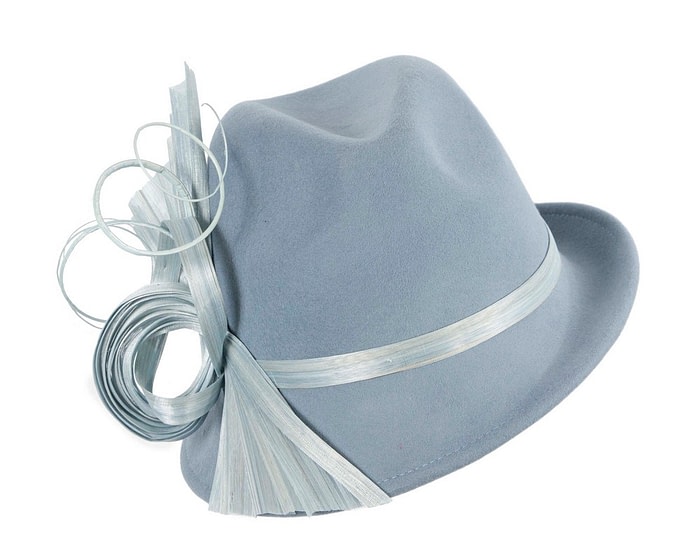 Bespoke light blue felt fedora by Fillies Collection - Image 2