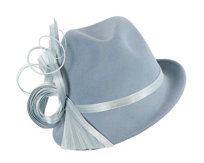 Fascinators Online - Bespoke light blue felt fedora by Fillies Collection