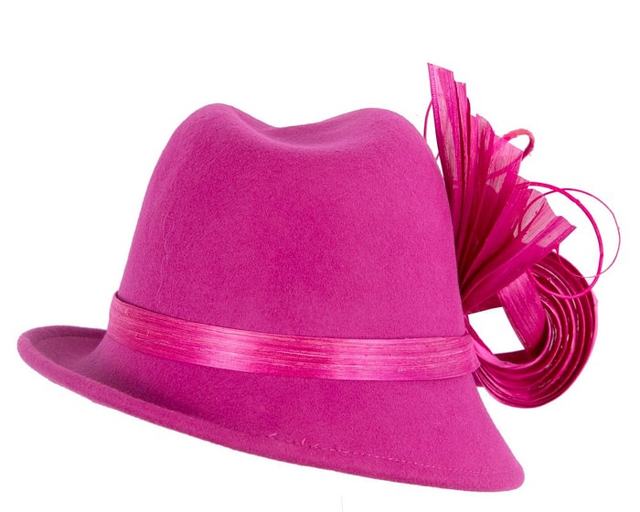 Bespoke fuchsia felt fedora by Fillies Collection - Image 6