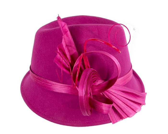 Bespoke fuchsia felt fedora by Fillies Collection - Image 4