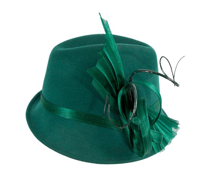 Bespoke green felt fedora by Fillies Collection - Image 4