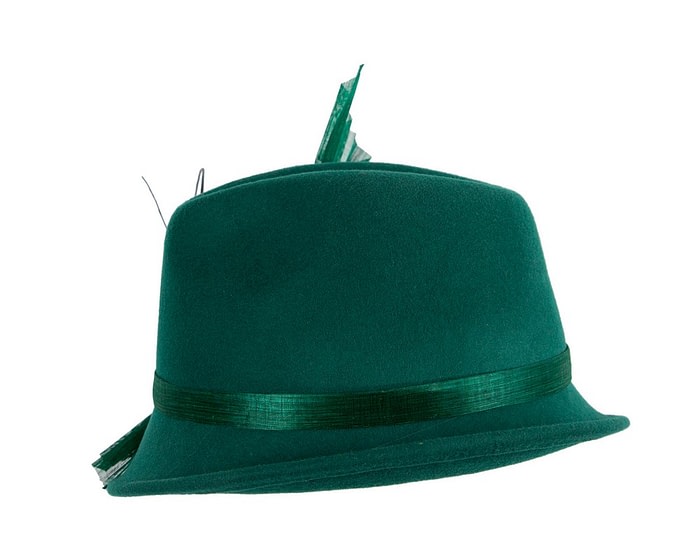 Bespoke green felt fedora by Fillies Collection - Image 3