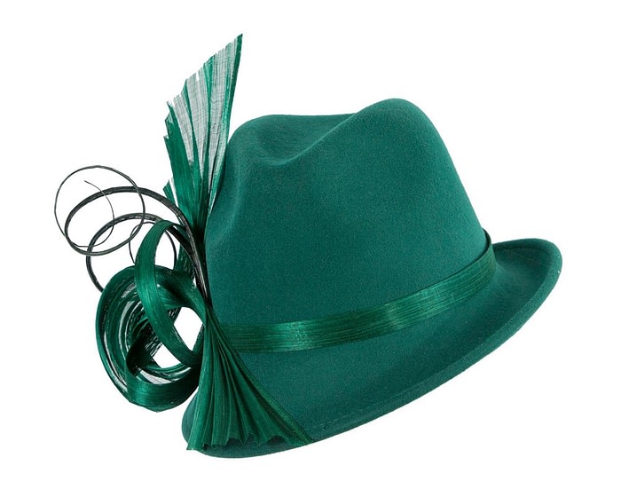 Bespoke green felt fedora by Fillies Collection - Image 2