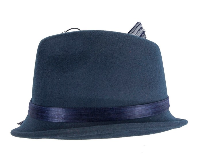 Bespoke navy felt fedora by Fillies Collection - Image 3