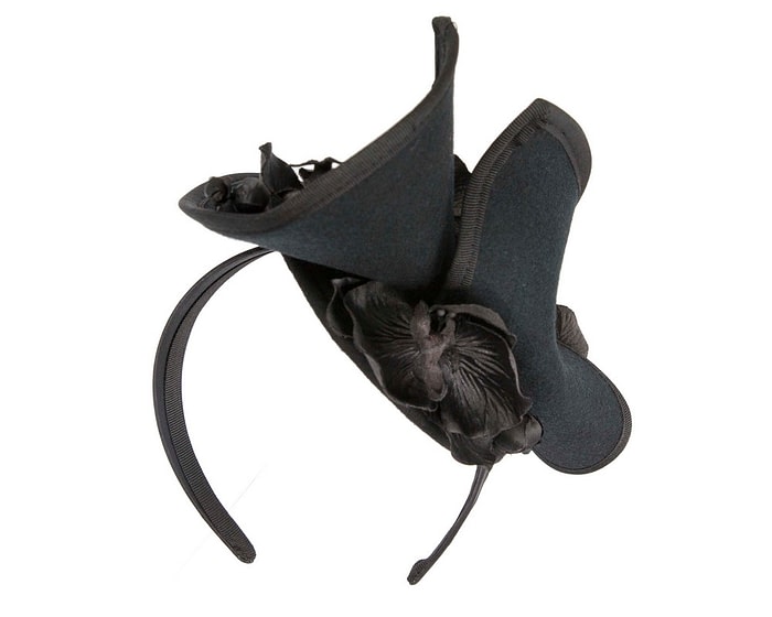 Bespoke black felt winter fascinator by Fillies Collection - Image 6