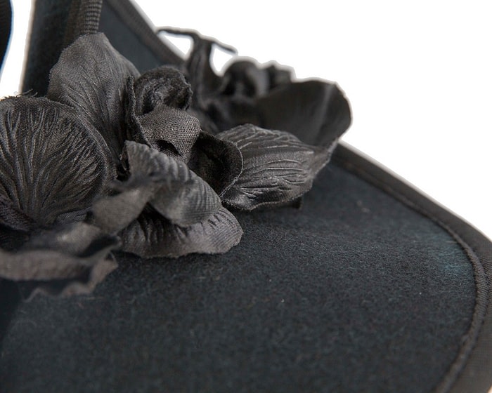 Bespoke black felt winter fascinator by Fillies Collection - Image 5