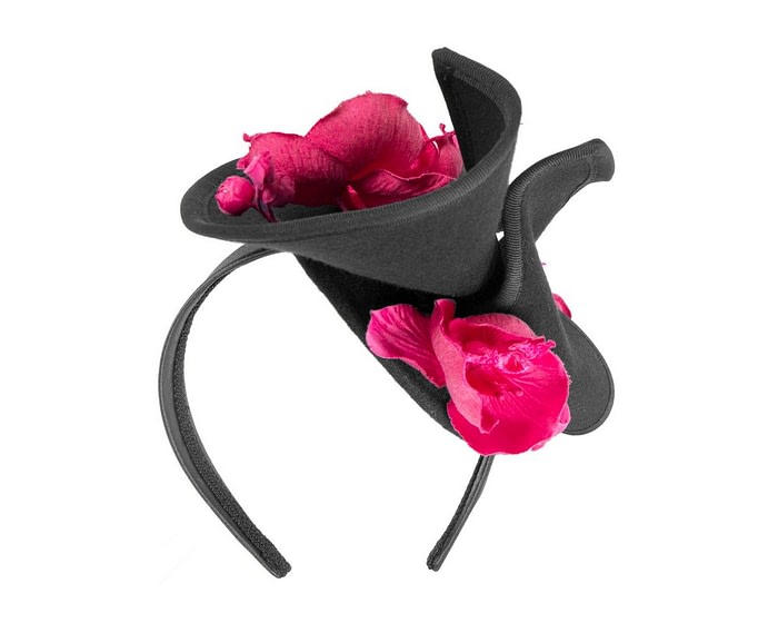 Bespoke black & fuchsia felt winter fascinator by Fillies Collection - Image 6