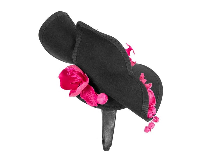 Fascinators Online - Bespoke black & fuchsia felt winter fascinator by Fillies Collection