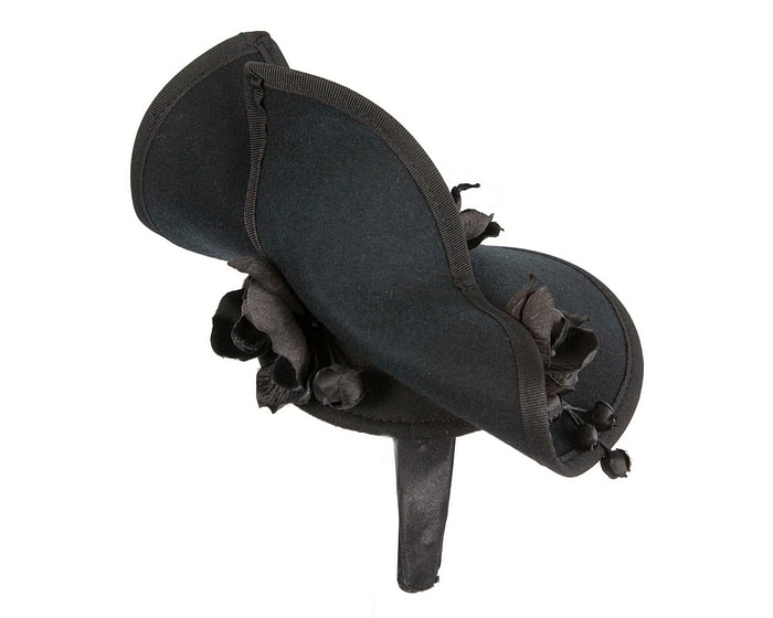 Bespoke black felt winter fascinator by Fillies Collection - Image 4