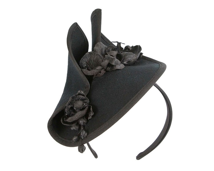 Bespoke black felt winter fascinator by Fillies Collection - Image 2
