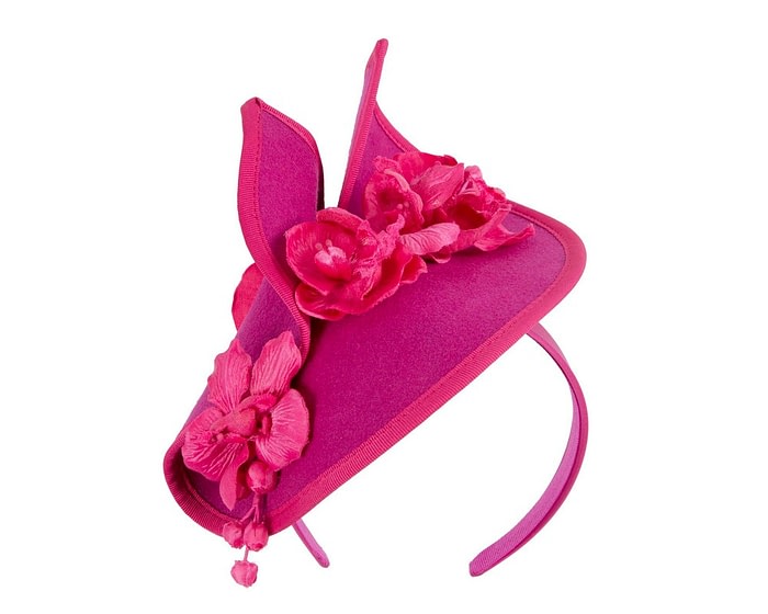 Bespoke fuchsia felt winter fascinator by Fillies Collection - Image 2