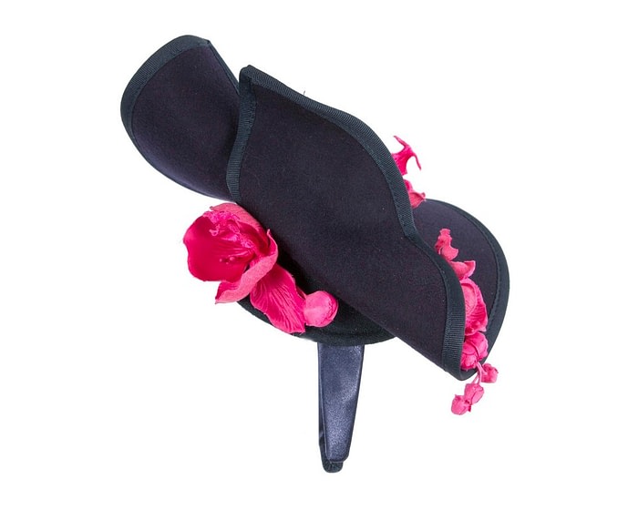 Bespoke navy & fuchsia felt winter fascinator by Fillies Collection - Image 4