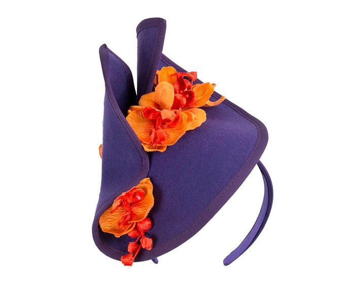 Bespoke purple & orange felt winter fascinator by Fillies Collection - Image 2