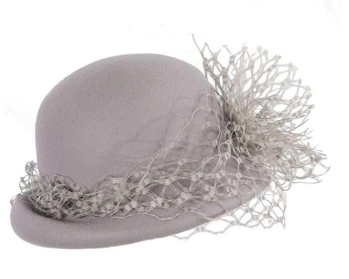 Fascinators Online - Grey cloche hat with face veil by Fillies Collection