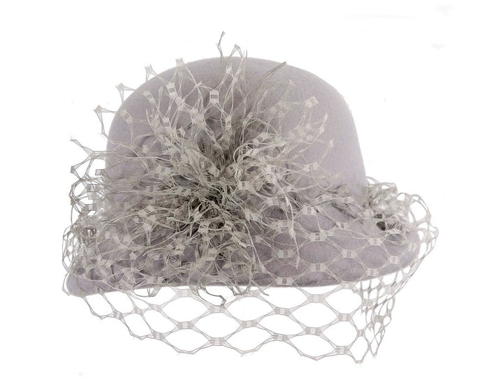Grey cloche hat with face veil by Fillies Collection - Image 4