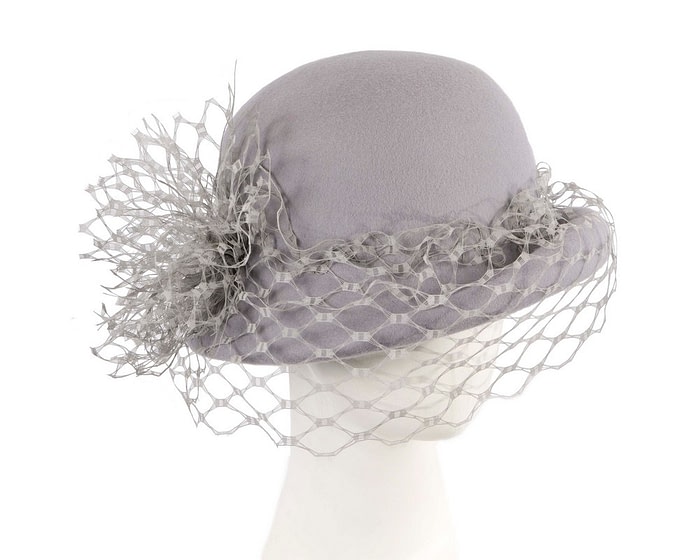 Grey cloche hat with face veil by Fillies Collection