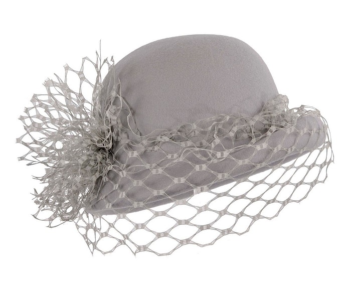 Grey cloche hat with face veil by Fillies Collection - Image 2