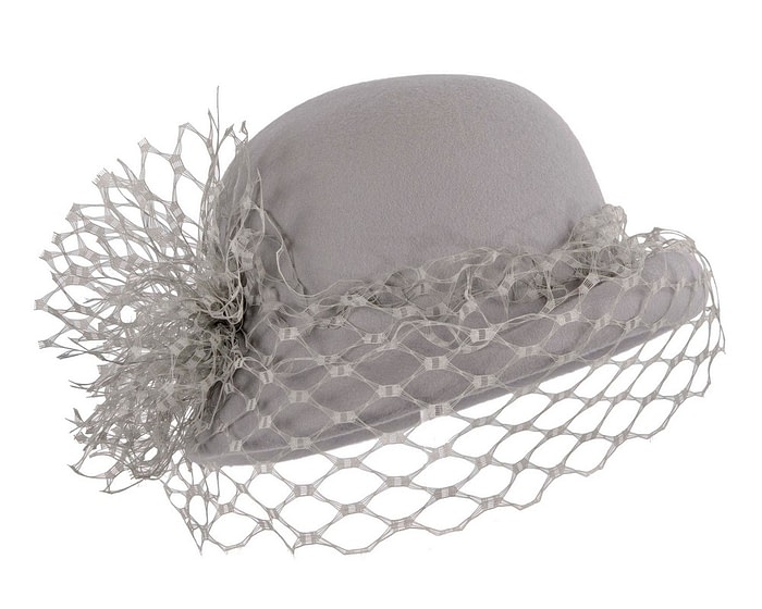 Fascinators Online - Grey cloche hat with face veil by Fillies Collection