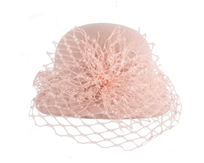 Blush cloche hat with face veil by Fillies Collection - Image 4