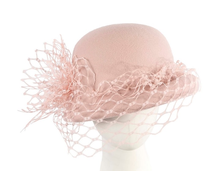 Blush cloche hat with face veil by Fillies Collection