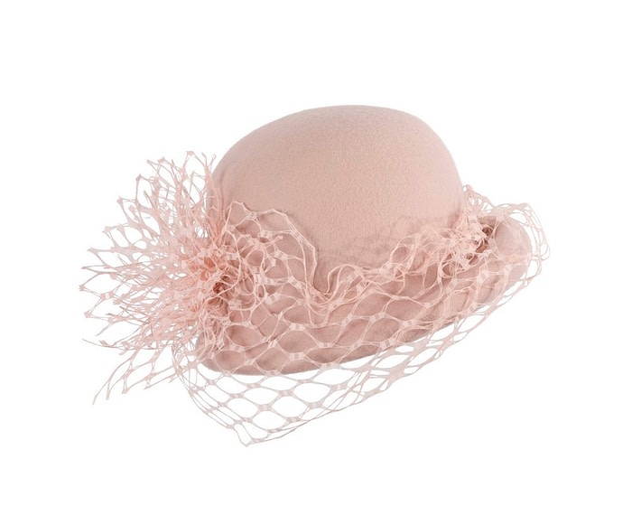 Blush cloche hat with face veil by Fillies Collection - Image 2