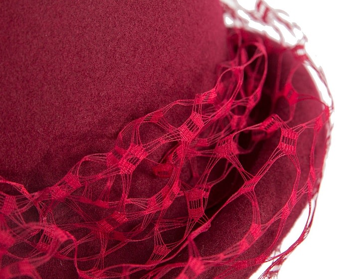 Burgundy cloche hat with face veil by Fillies Collection - Image 5