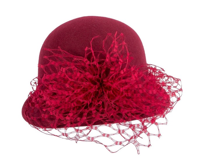 Burgundy cloche hat with face veil by Fillies Collection - Image 4