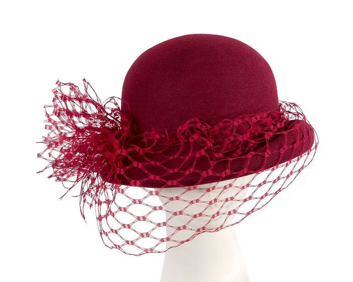 Fascinators Online - Burgundy cloche hat with face veil by Fillies Collection